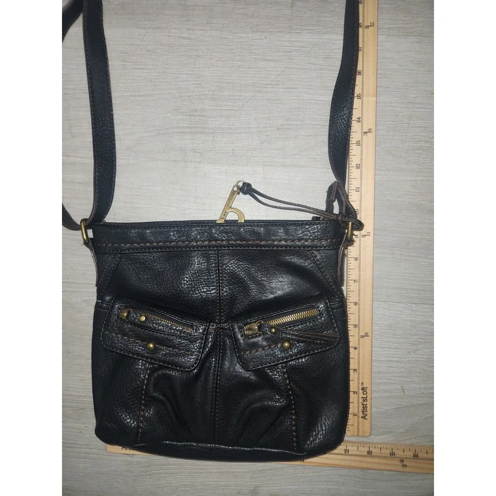 b.o.c. Born Concept Black Pebbled Crossbody‎ Bag Organizer Purse Brass Hardware